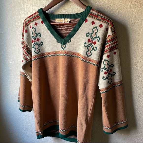 Vintage Catalina Jacquard Wool Southwestern Aztec Bell Sleeve Sweater Medium - Picture 6 of 9